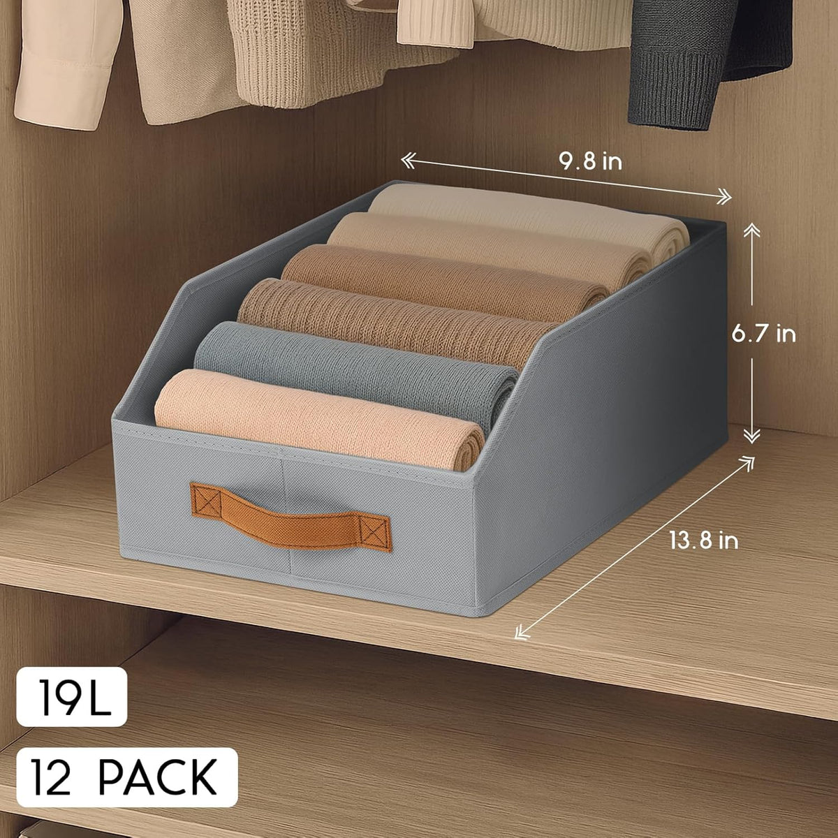 Homsorout Fabric Storage Bins for Organizing - Large Trapezoid Collapsible Storage Bins with Front Handle, Closet Organizers and Storage for Bedroom, Home Shelves, Small Spaces, Beige