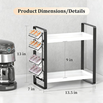 LEMIKKLE 2-Tier Coffee Bar Organizer With Basket,Wooden Counter Shelf for Coffee Bar Accessories,Kitchen Spice Rack Organizer for Countertop-Brown