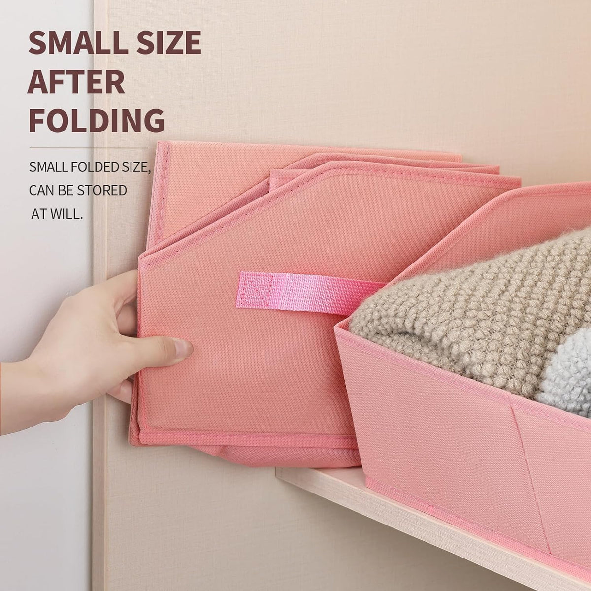 Homsorout Closet Organizers Bins 6 Packs - Large Closet Shelf Organizer with Handles, Fabric Trapezoid Storage Bins, Collapsible Storage Cubes for Clothes, Towels, Light Gray