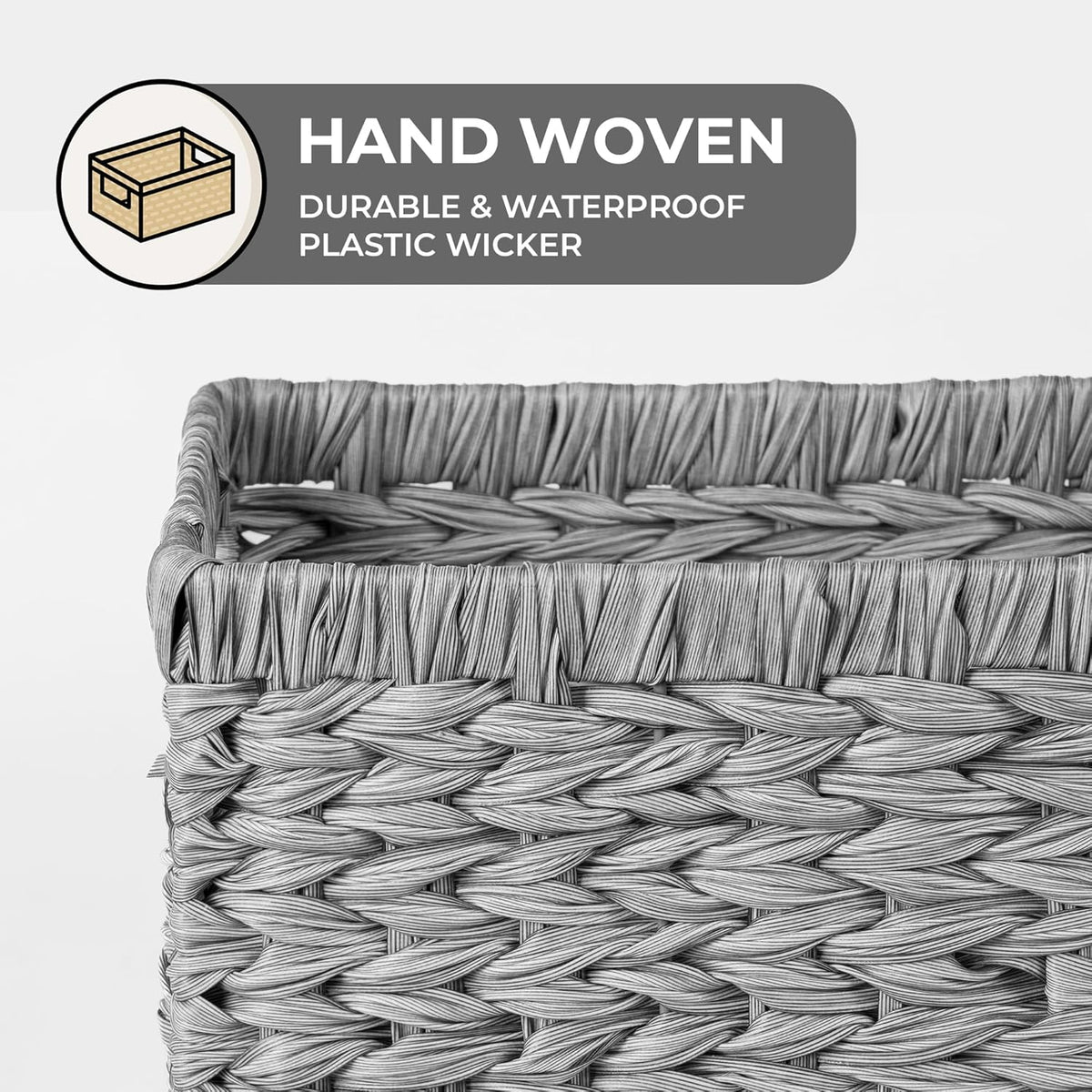 GRANNY SAYS Wicker Storage Baskets for Shelves, Wicker Baskets for Organizing, Waterproof Woven Basket for Pantry, Rectangle Basket for Shlef, Brown, 2-Pack
