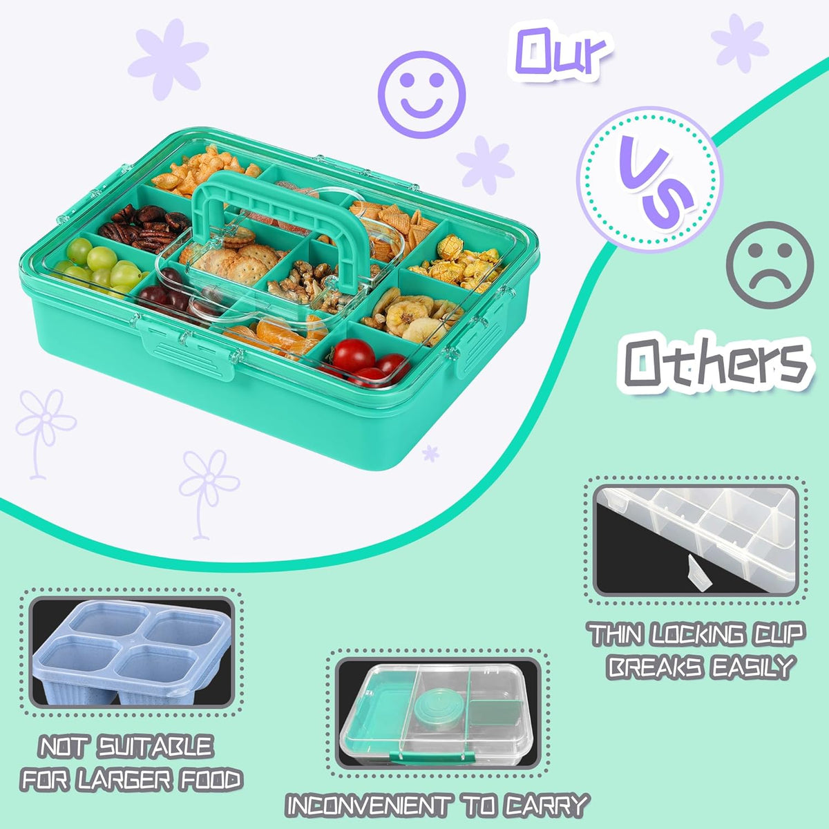 Xyptorix Snack Box Container for Kids - Adjustable 12-Compartment Snack Containers, Reusable Bento Box, Dishwasher Safe, BPA-Free, Perfect for School, Travel, Camping & Picnic, Ivory White