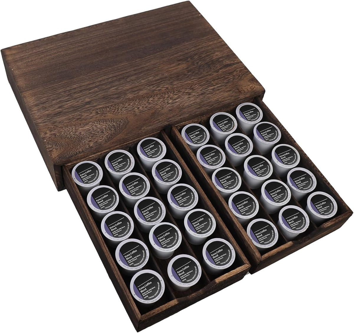 HTB K Cup Holder Compatible with K Cups,Coffee Pod Holder Holds Up 30 Cups,K Cup Organizer Storage Drawer (Wood-b)