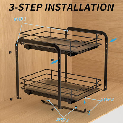 BOIVSHI 2-Tier Spice Rack, Pull Out Cabinet Organizer Spice Racks Height Adjustable Heavy Duty Metal Basket for Inside Cabinets & Pantry Closet(9.5''Wx10.5''Dx9.5''H)