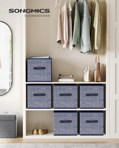 SONGMICS Storage Cubes, 11-Inch Non-Woven Fabric Bins with Double Handles, Set of 6, Closet Organizers for Shelves, Foldable, for Clothes, Cattail Gray UROB26LG