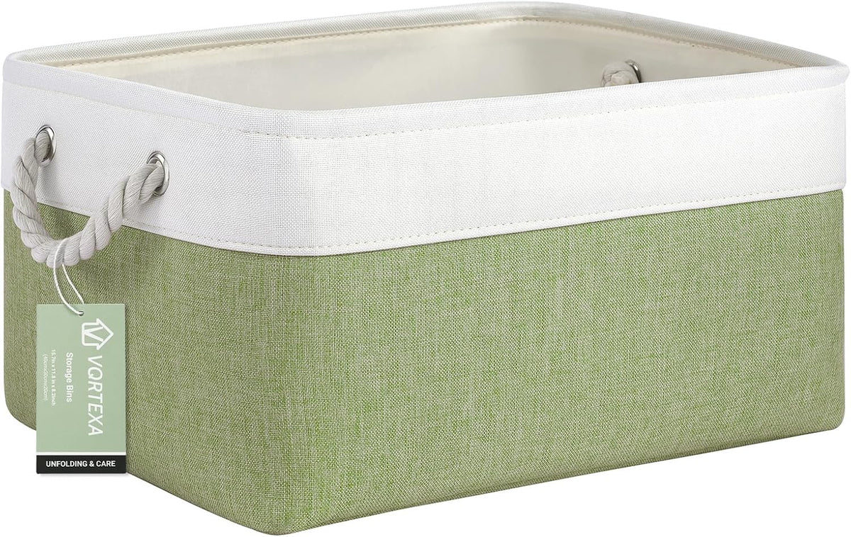 Large Storage Baskets- 15.7x11.8x8.26 inch Storage Bins for Shelves and Closet Organizing, Foldable Fabric Bin for Home Organization Clothes and Laundry (3-Pack, White&Khaki)