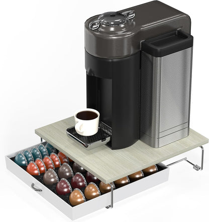 DecoBrothers Crystal Tempered Glass Vertuo Pod Holder Drawer, 24 Large or 48 Small Nespresso Capsule Organizer