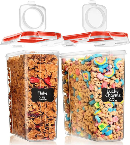 Shazo 2 Pack (15.4 Oz Cereal Capacity) Small Airtight Cereal Containers Storage with Lids, Perfect Space Saving BPA-Free Plastic Container, Pantry Organization and Canister for Rice, Sugar & Flour