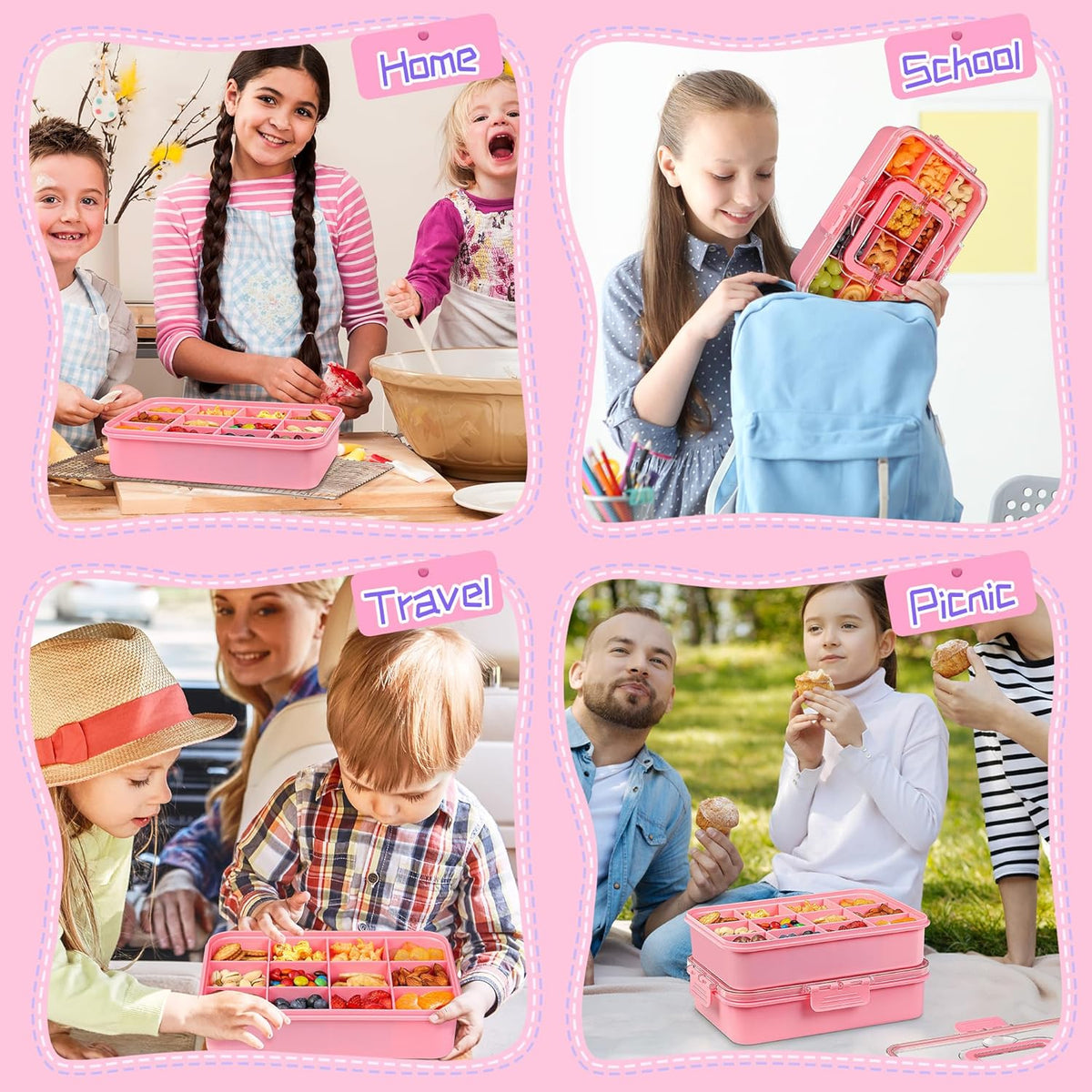 Xyptorix Snack Box Container for Kids - Adjustable 12-Compartment Snack Containers, Reusable Bento Box, Dishwasher Safe, BPA-Free, Perfect for School, Travel, Camping & Picnic, Ivory White
