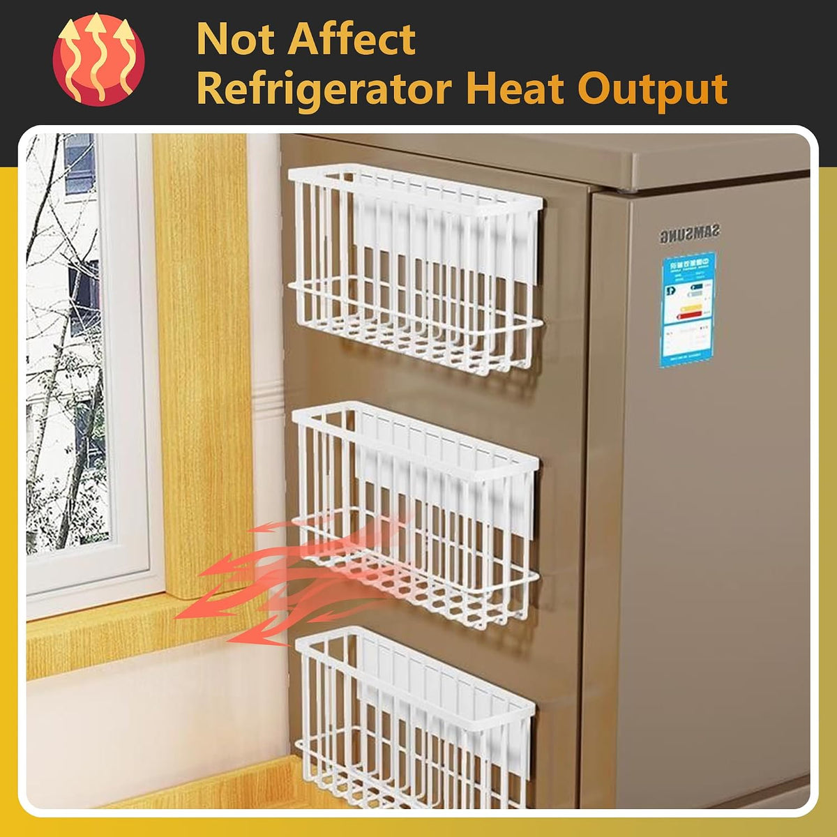 Magnetic Refrigerator Organizer Magnetic Basket Kitchen Organizer Metal Ziplock Bag Storage Organizer (10.25" L x 3.2" W x 6" H, Black)