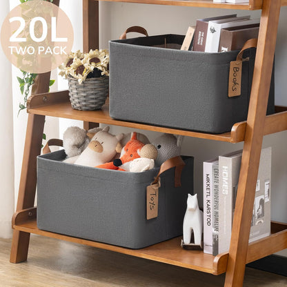 CHICVITA Large Storage Baskets for Shelves, Fabric Storage Bins with Metal Frame, Closet Organizers and Storage Boxes for Clothes Toy, Beige