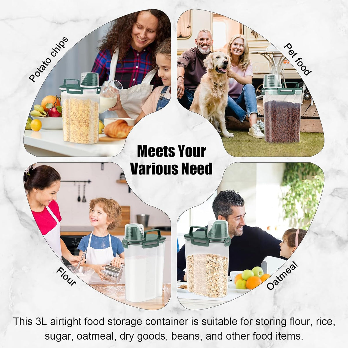 LEAWALK Airtight 4 LBS Rice/Cereal/Dry Food Storage Container BPA Free, 2.11Qt Clear Plastic Kitchen and Pantry Organization Bin Suitable for Oats, Flour, Sugar, Pasta, Pet Food, etc (Clear Grey)