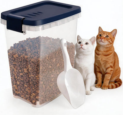 5-10 Lbs Cat Food Storage Container with Scoop - Airtight Dog Food Container - Buckle-Lock Pet Food Container for Dog, Cat, Bird Seed, Chicken, Dry Food Storage Bin Container for Rice, Cereal, Flour