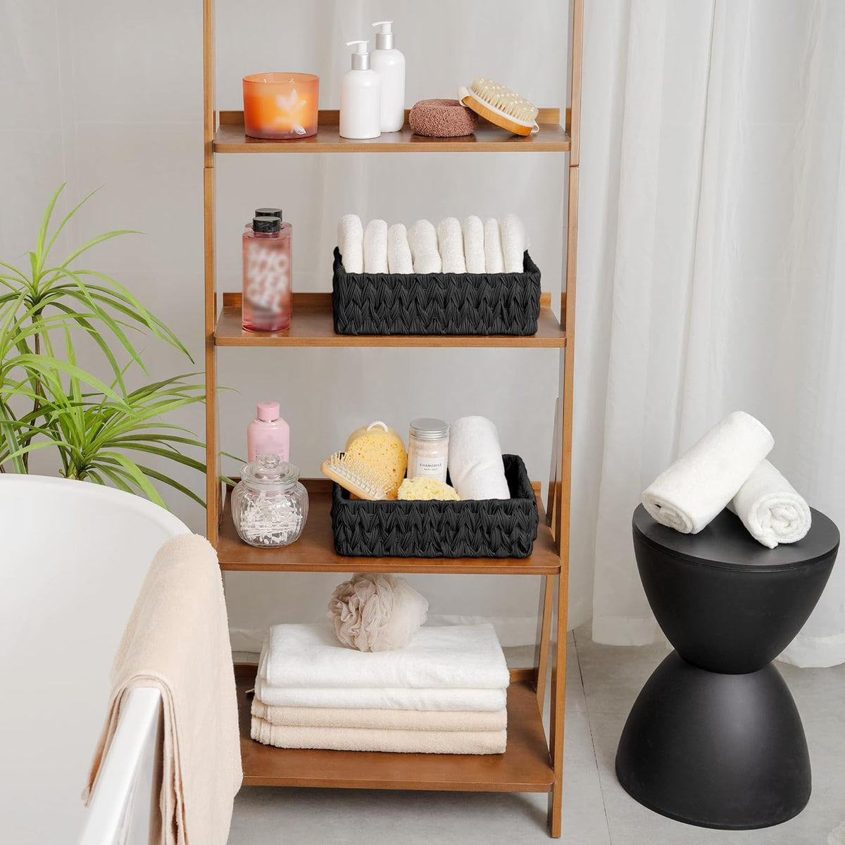 GRANNY SAYS Wicker Storage Baskets for Shelves, Wicker Baskets for Organizing, Waterproof Woven Basket for Pantry, Rectangle Basket for Shlef, Brown, 2-Pack