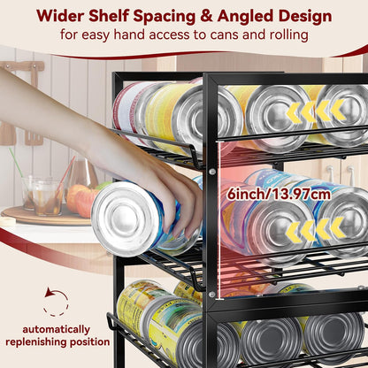 2-Tier Stackable Can Organizer 2 Pack, Pantry Can Dispenser Holds Up to 48 Cans, Metal Wire Basket of Canned Food Soda Drinks, Black