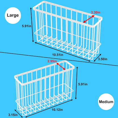 Cabinet Door Organizer Basket 2 Pack, Foil and Plastic Wrap Organizer with 2 Sponges, Lid Organizers Inside Cabinet, Metal Basket for Kitchen Organizers and Storage, Utility, Black (Medium,Large)