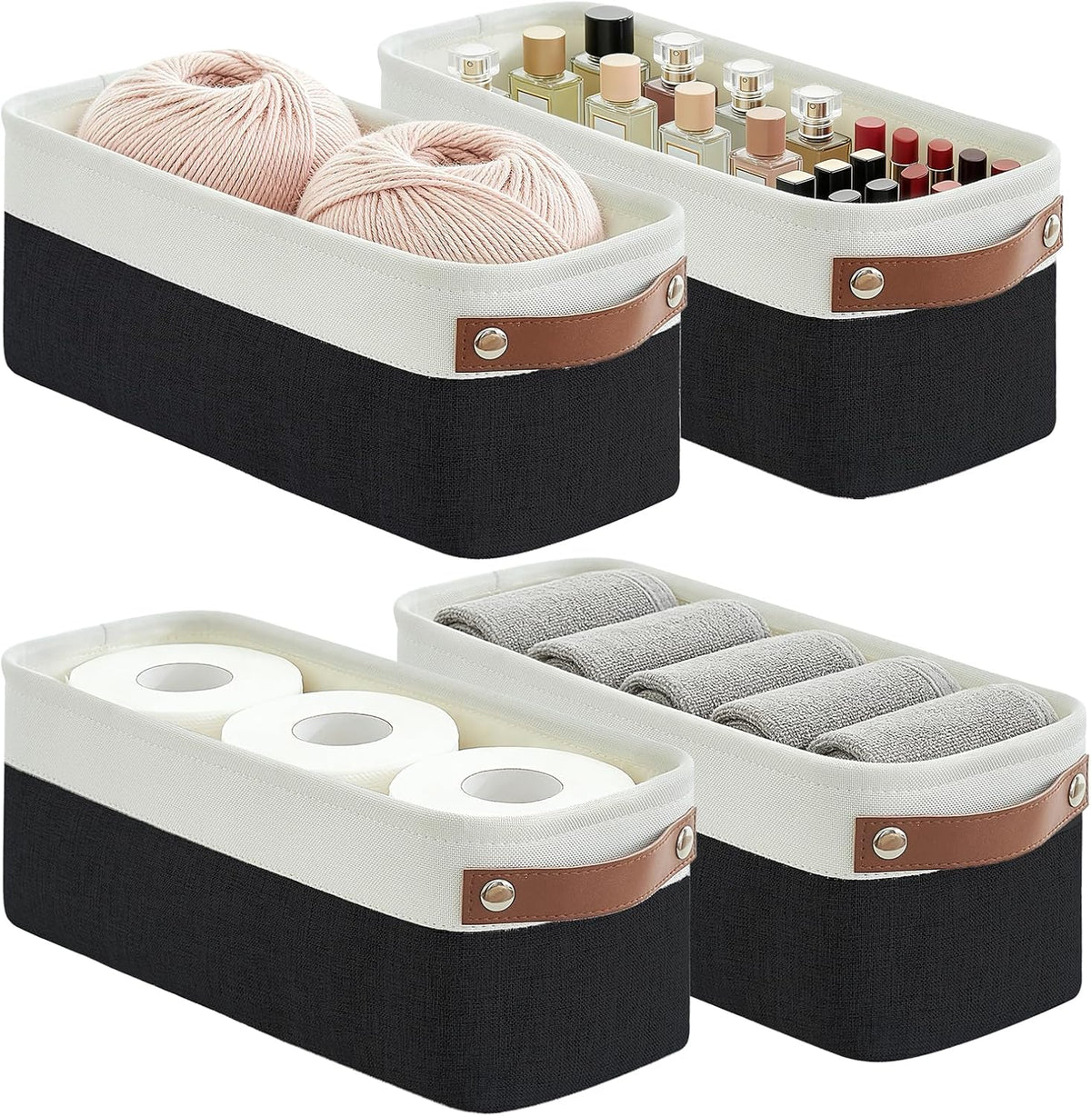 Bagnizer Large Fabric Storage Baskets | 50L Storage Bins, Decorative Linen Closet Baskets with Handles for Organizing, Shelf, Toys, Clothes, Home, Office, Nursery, 17x12x15Inches (Grey&White)