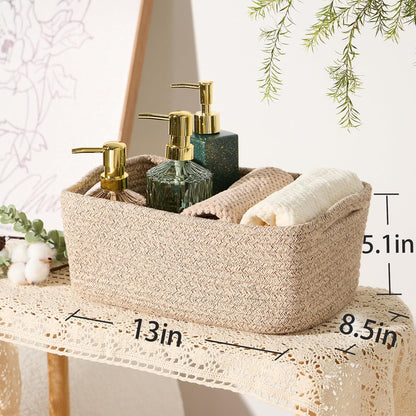 MiniArk Small Storage Baskets for Organizing | Closet Organizer Bins | Shelf Toy Basket | Woven Rope Baskets | Cube Decorative Box | Shallow Basket | L11.5xW7.5xH4.7| Brown