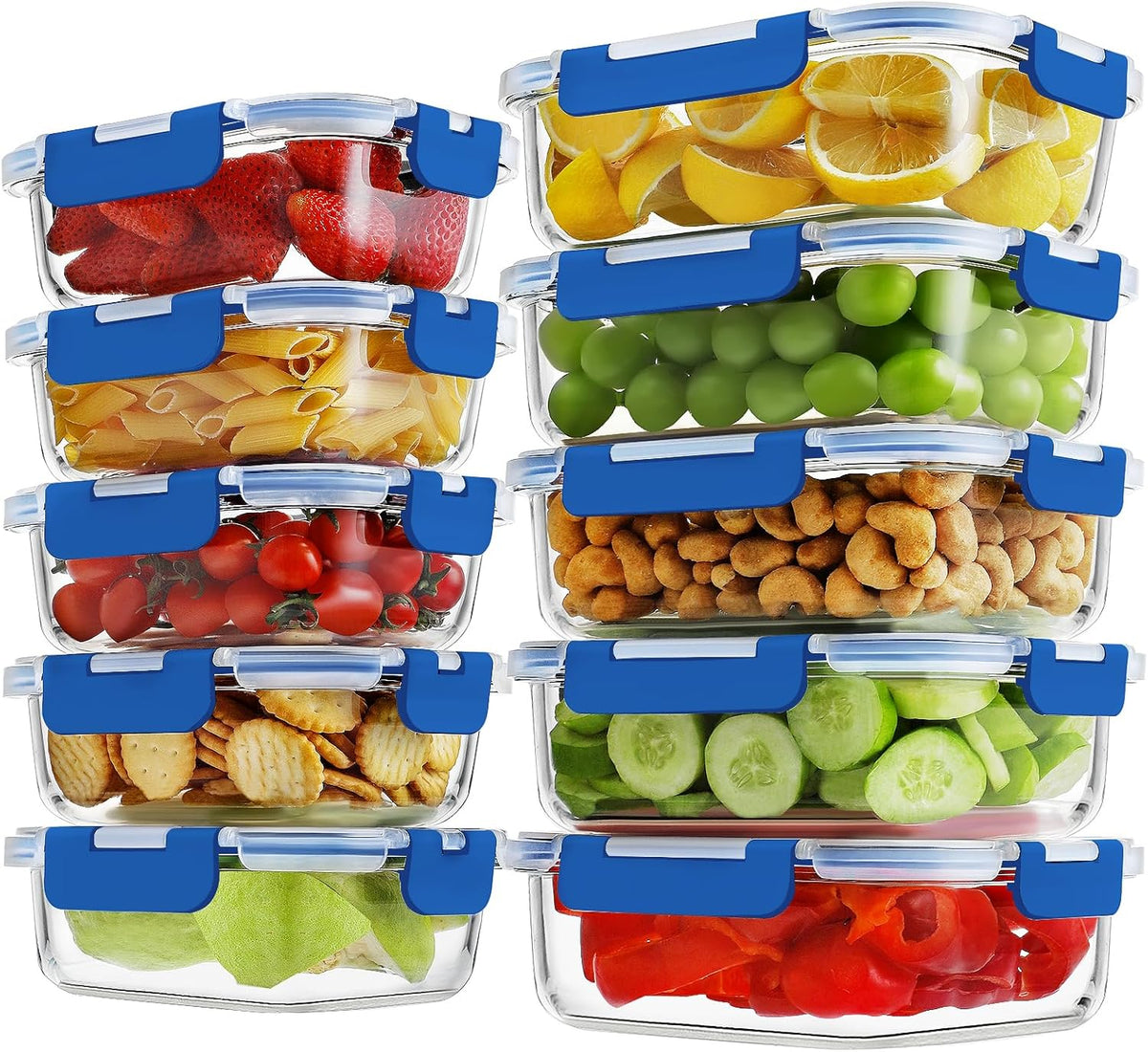 HOMBERKING Borosilicate Glass Meal Prep Containers with Locking Lids, Glass Food Storage Containers Set, Airtight Lunch Bento Boxes, BPA-Free & Leak Proof, 36oz & 14oz, Freezer, Oven Safe