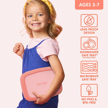 Bentgo Kids Bento-Style 5-Compartment Leak-Proof Lunch Box - Ideal Portion Sizes for Ages 3 to 7 - Durable, Drop-Proof, Dishwasher Safe, PFAS & BPA-Free & Made with Food-Safe Materials (Blue)