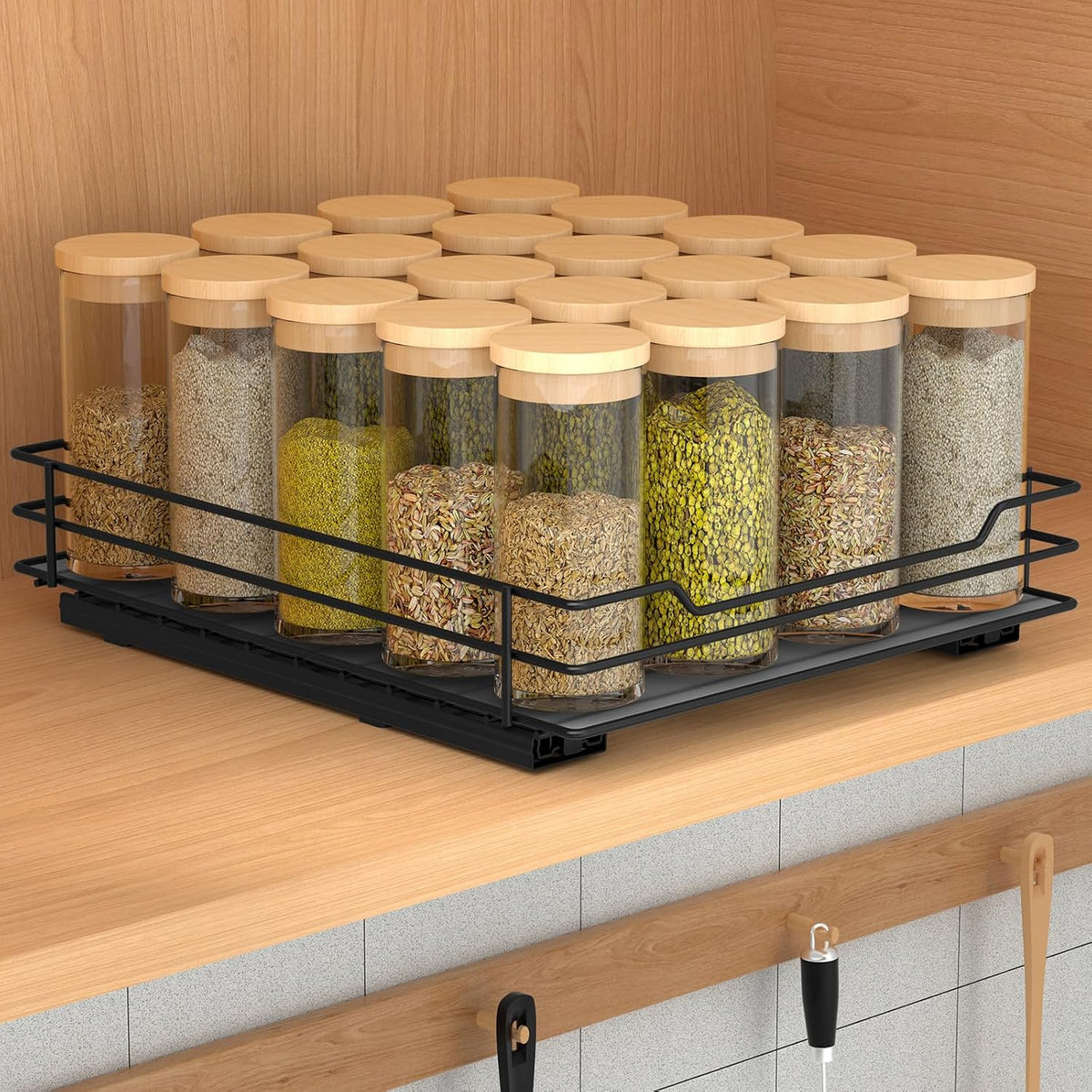 BOIVSHI 2-Tier Spice Rack, Pull Out Cabinet Organizer Spice Racks Height Adjustable Heavy Duty Metal Basket for Inside Cabinets & Pantry Closet(9.5''Wx10.5''Dx9.5''H)