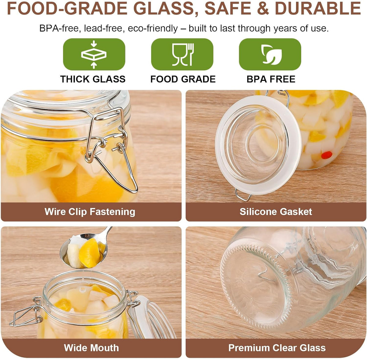 17oz Airtight Glass Jars, 6 Pack Clamp Lid Canisters, Small Food Storage Containers for Spices, Nuts, Snacks, Canning Jar for Jams & Pickling, Pantry Organization