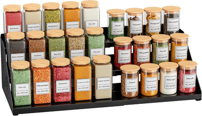 BOIVSHI Spice Rack, Spice Organization for Cabinet - Expandable Width, 3 Tiered Spice Rack Organizer for Cabinet - Adjustable Height, Seasoning Organizer for Cabinet, Countertop, Pantry, White