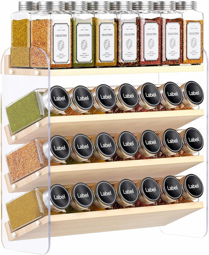 MUDEELA 4 Tier Spice Rack Organizer for Cabinet,Wooden Vertical Spice Shelf, Seasoning Organizer for Countertop, Kitchen, Pantry, Freestanding, 13.4" W × 11.2" H (No Jars Included), White