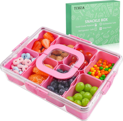 TCHZA Snackle Box Container, Dishwasher Safety - Divided Serving Tray with Lid and Handle, Charcuterie Board for Portable Snack Platters - Clear Organizer for Fruits Snacks,Perfect for Road Travel