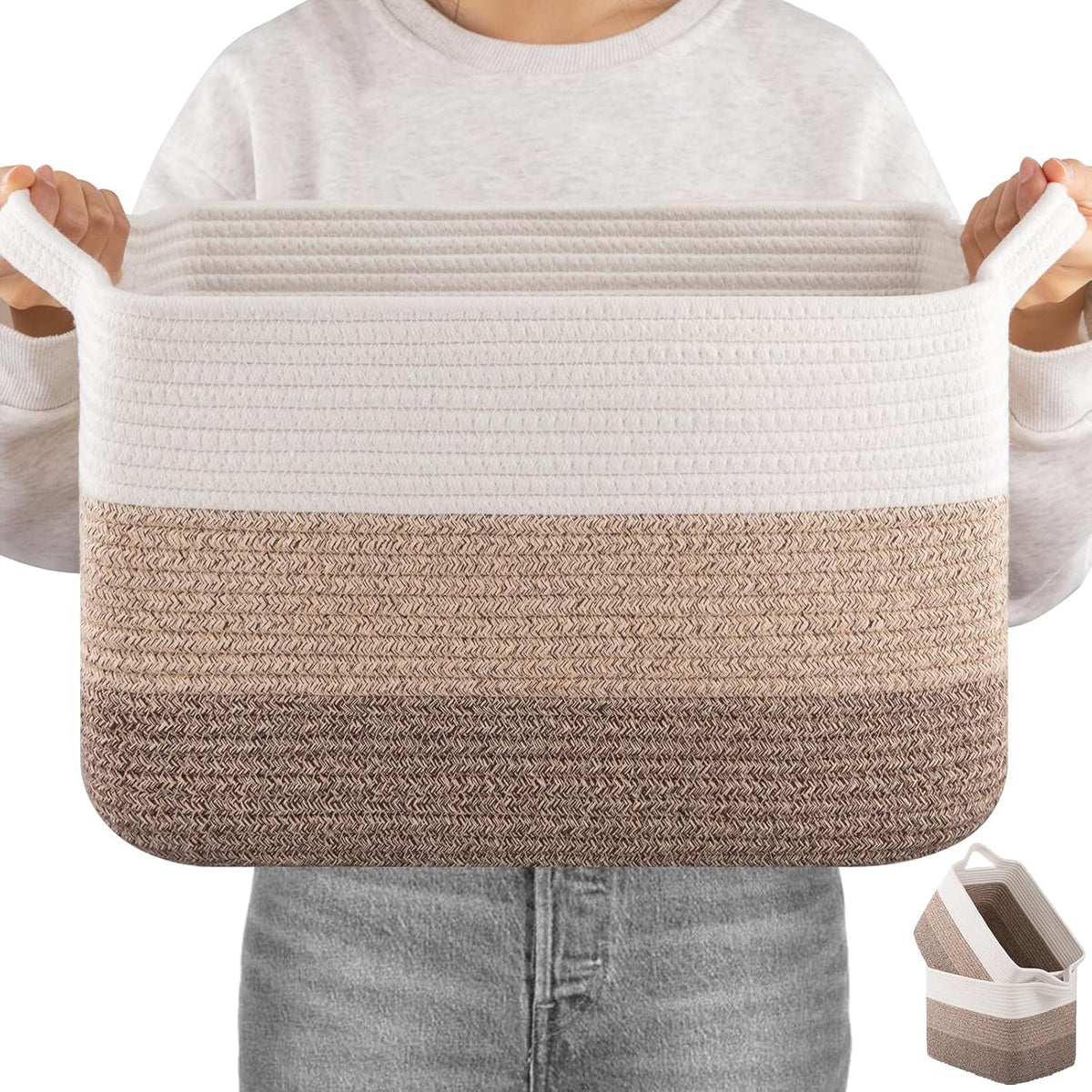 OIAHOMY Storage Basket, Woven Baskets for Storage, Cotton Rope Basket for toys,Towel Baskets for Bathroom - Pack of 3, Gradient Yellow