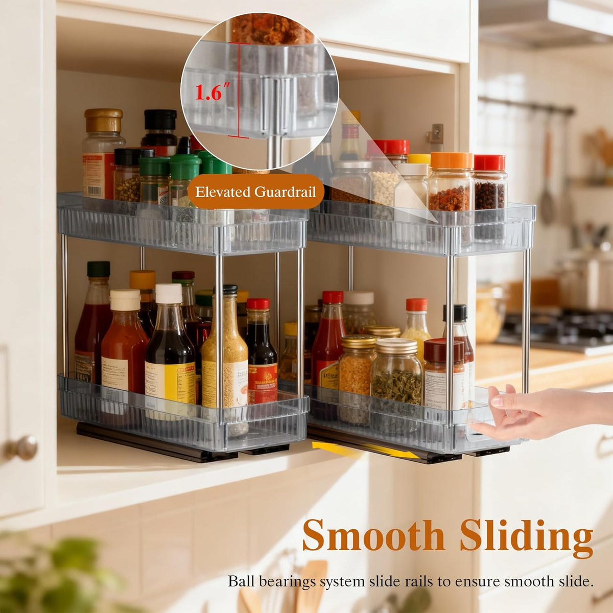 Pull Out Spice Rack Organizer for Cabinet, Slide Out Spice Racks Organizer, Spice Cabinet Organizers, Cabinet Size Need:12'' Highx11'' Deepx5'' Wide,Hold 10 Spice Jar Each Tier-2Tier, Black