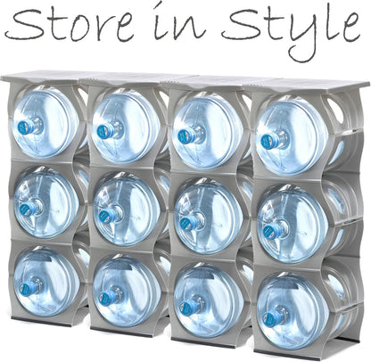 Bariboo Stackable Water Bottle Storage Rack Best Water Jugs 5 Gallon Organizer. Jug Holder for Kitchen, Cabinet and Office Organizing. Reinforced Polypropylene (Silver, 4 No Shelf)
