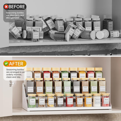 RCHYFEED Spice Rack Organizer for Cabinet, 3 Tier Spice Rack Expandable(13.4"-21.8"), Height Adjustable Spice Organization Shelf Metal Display Shelf, Spice Organization for Cabinet Countertop Pantry