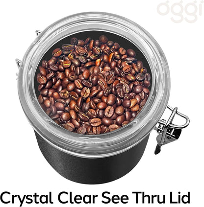 Oggi Stainless Steel Kitchen Canister 152 fl oz - Airtight Clamp Lid, Clear See-Thru Top - Ideal for Kitchen Storage, Food Storage, Pantry Storage. Jumbo Size 8" x 8".