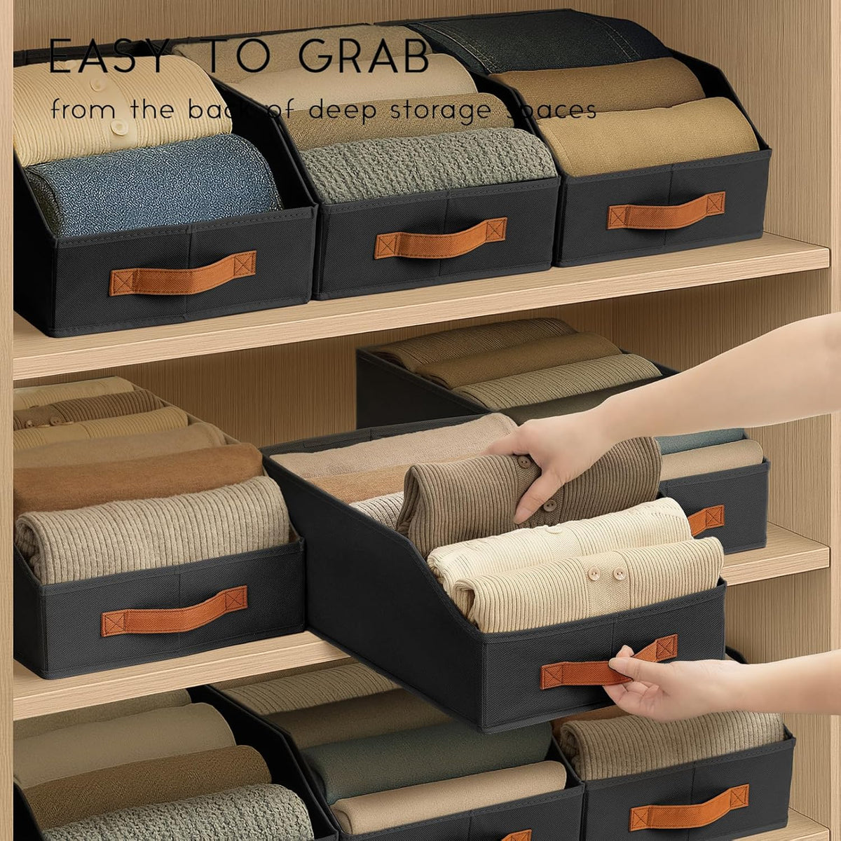 Homsorout Fabric Storage Bins for Organizing - Large Trapezoid Collapsible Storage Bins with Front Handle, Closet Organizers and Storage for Bedroom, Home Shelves, Small Spaces, Beige