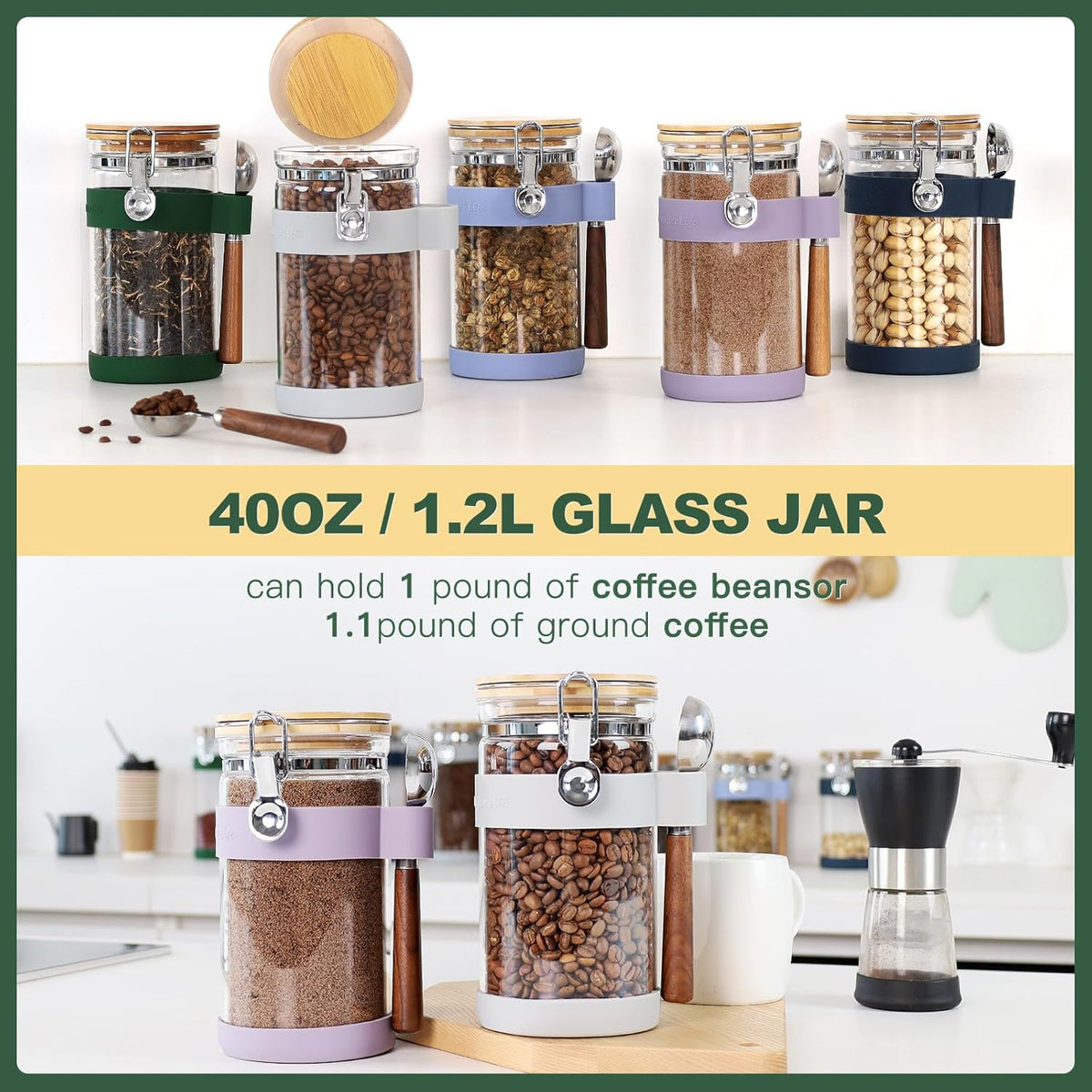 Large Glass Nuts Storage Container, Airtight Food Storage Jar with Bamboo Lid & Scoop, Keeps Nuts Crunchy & Fresh, Perfect for Pantry Organization & Storing Nuts, Almonds, Peanuts - 1.5-Quart