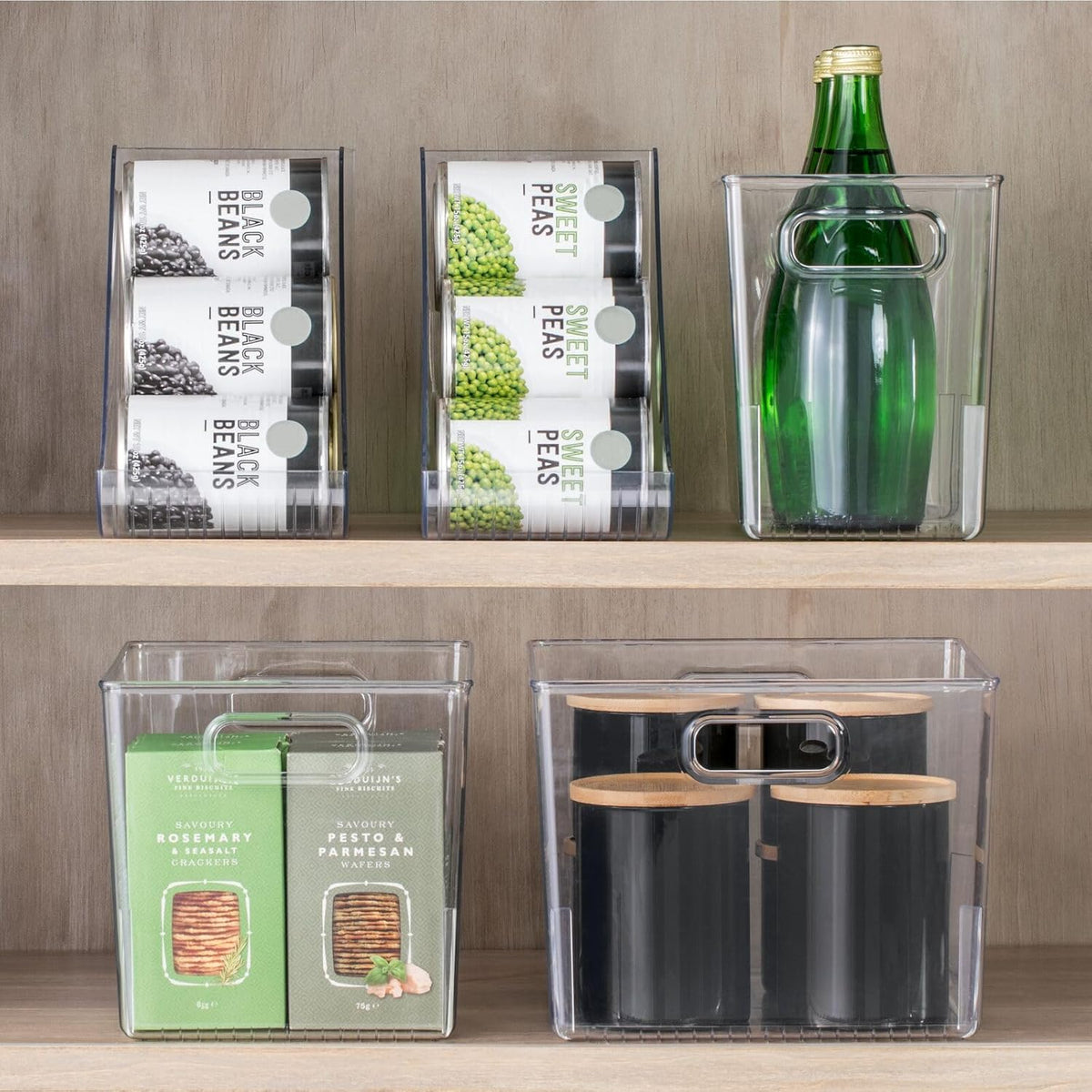 mDesign Plastic Modern Kitchen, Pantry Food Storage Container Bin w/ Handles - Cabinet, Fridge/Freezer, Countertop Organizer - Snacks/Drink/Appliances; Ligne Collection, Clear, 10x5x8 (Pack of 2)