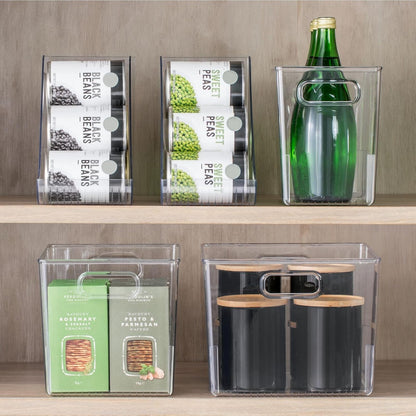 mDesign Plastic Modern Kitchen, Pantry Food Storage Container Bin w/ Handles - Cabinet, Fridge/Freezer, Countertop Organizer - Snacks/Drink/Appliances; Ligne Collection, Clear, 10x5x8 (Pack of 2)