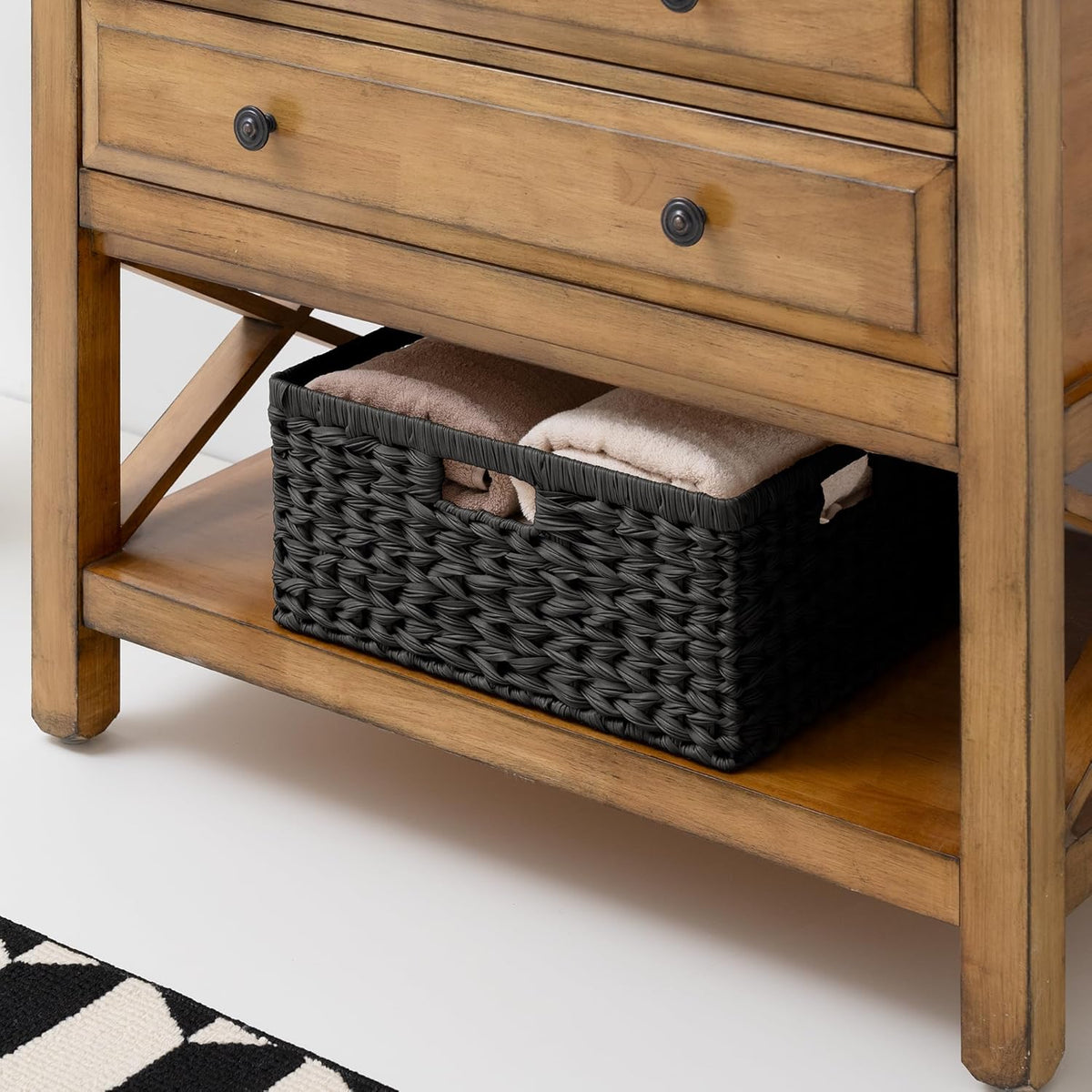 GRANNY SAYS Wicker Storage Baskets for Shelves, Wicker Baskets for Organizing, Waterproof Woven Basket for Pantry, Rectangle Basket for Shlef, Brown, 2-Pack