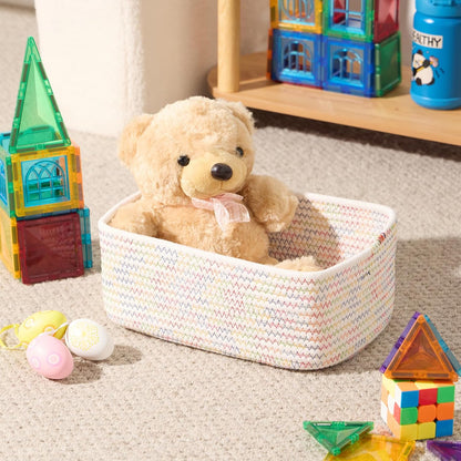 MiniArk Small Storage Baskets for Organizing | Closet Organizer Bins | Shelf Toy Basket | Woven Rope Baskets | Cube Decorative Box | Shallow Basket | L11.5xW7.5xH4.7| Brown