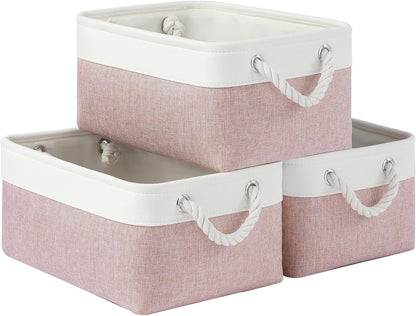 Large Storage Baskets- 15.7x11.8x8.26 inch Storage Bins for Shelves and Closet Organizing, Foldable Fabric Bin for Home Organization Clothes and Laundry (3-Pack, White&Khaki)