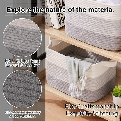 OIAHOMY Storage Basket, Woven Baskets for Storage, Cotton Rope Basket for toys,Towel Baskets for Bathroom - Pack of 3, Gradient Yellow