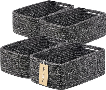 MiniArk Small Storage Baskets for Organizing | Closet Organizer Bins | Shelf Toy Basket | Woven Rope Baskets | Cube Decorative Box | Shallow Basket | L11.5xW7.5xH4.7| Brown