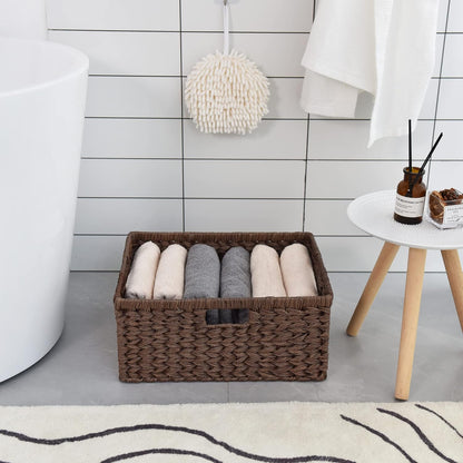 GRANNY SAYS Wicker Storage Baskets for Shelves, Wicker Baskets for Organizing, Waterproof Woven Basket for Pantry, Rectangle Basket for Shlef, Brown, 2-Pack