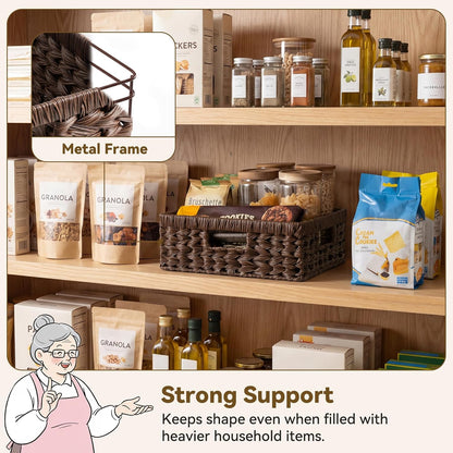 GRANNY SAYS Wicker Storage Baskets for Shelves, Wicker Baskets for Organizing, Waterproof Woven Basket for Pantry, Rectangle Basket for Shlef, Brown, 2-Pack