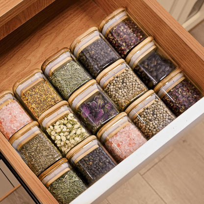 SHOWIN Glass Food Storage Jars Square 37oz, 4 Pack Glass Jars With Bamboo Lids, Kitchen Storage Containers For Spice, Candy, Cookie, Storage For Pantry Organizers