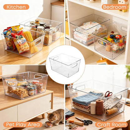 MOONEDGE Set of 4 Clear Plastic Organizer Bins, 2 Large & 2 Small Storage Bins for Pantry, Nestable Space-Saving Containers for Cabinets, Under-Sink, Bathroom, Kitchen & Freezer Organization