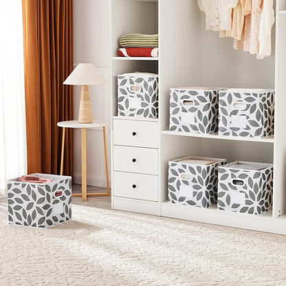 MAX Houser Fabric Storage Bins Cubes Baskets Containers with Dual Plastic Handles for Home Closet Bedroom Drawers Organizers, Flodable, Blue, Set of 4