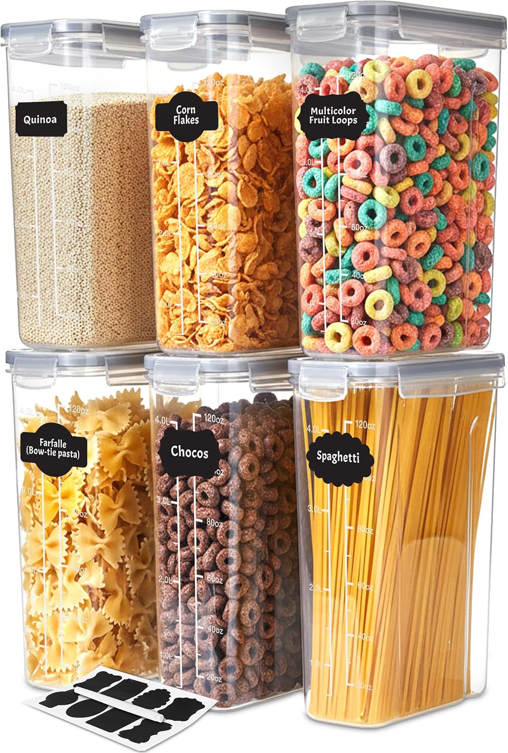 Utopia Kitchen Cereal Containers Storage Set – 4 Pack 4L(135.2 oz) Airtight Food Storage Containers with Lids, BPA-Free Cereal Dispensers for Pantry Organization and Storage (Clear)