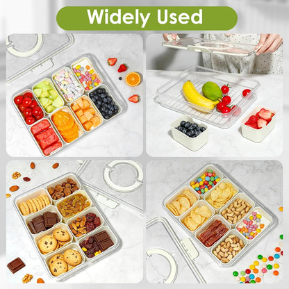 Divided Serving Tray with Lid and Handle,8 Compartments Snacks Box,Snack Fruit Tray,Veggie Tray,Portable Platter for Candy Fruits Nuts Snack Party Entertaining Picnic