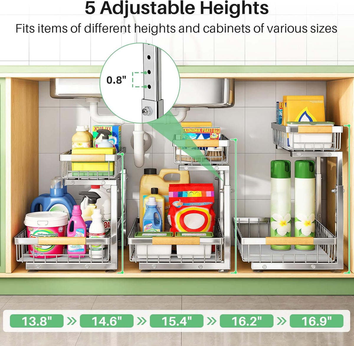 Kitstorack Under Sink Organizer, 2 Tier Under the Sink Storage, Slide out Pull out Cabinet Organizer Shelf, Metal Sliding Drawer for Kitchen Bathroom Pantry Closet Organization Rack, Black